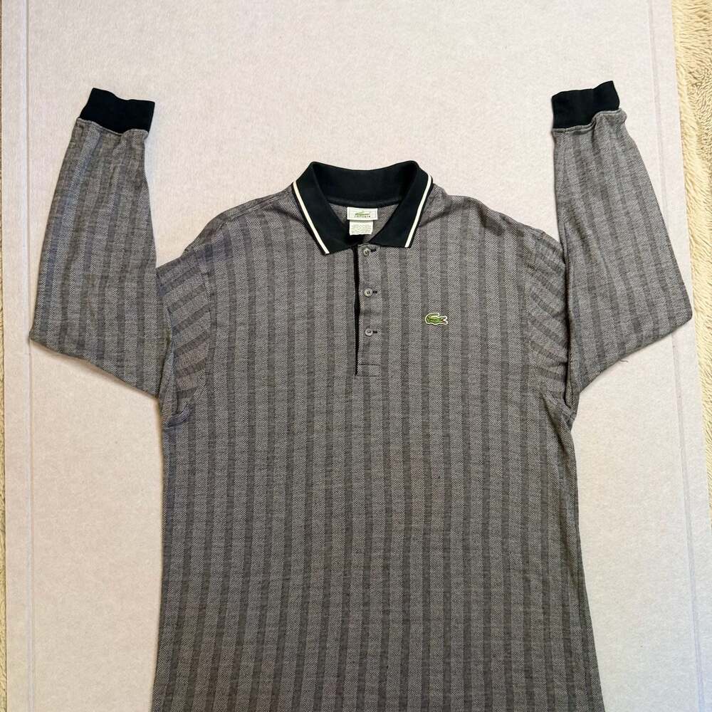 Lacoste Men’s Size 5 Vintage Made in France Long Sleeve Polo Gray Herringbone